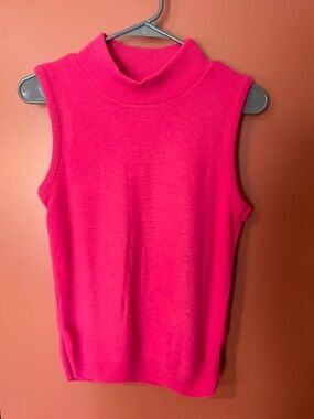 Vintage Mock Neck Knit Vest Top - Hot Pink